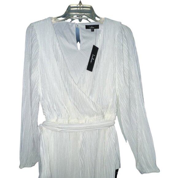 Lulus Plissed to Be Here White Plisse Balloon Sleeve Romper Sz Small White Long - Picture 10 of 16